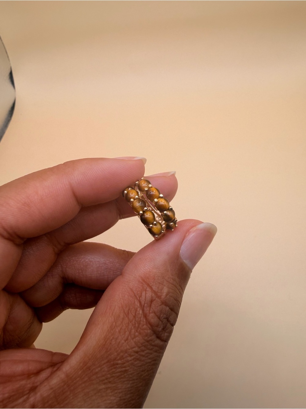 14k Yellow Gold Tiger Eye Hoops Earrings.